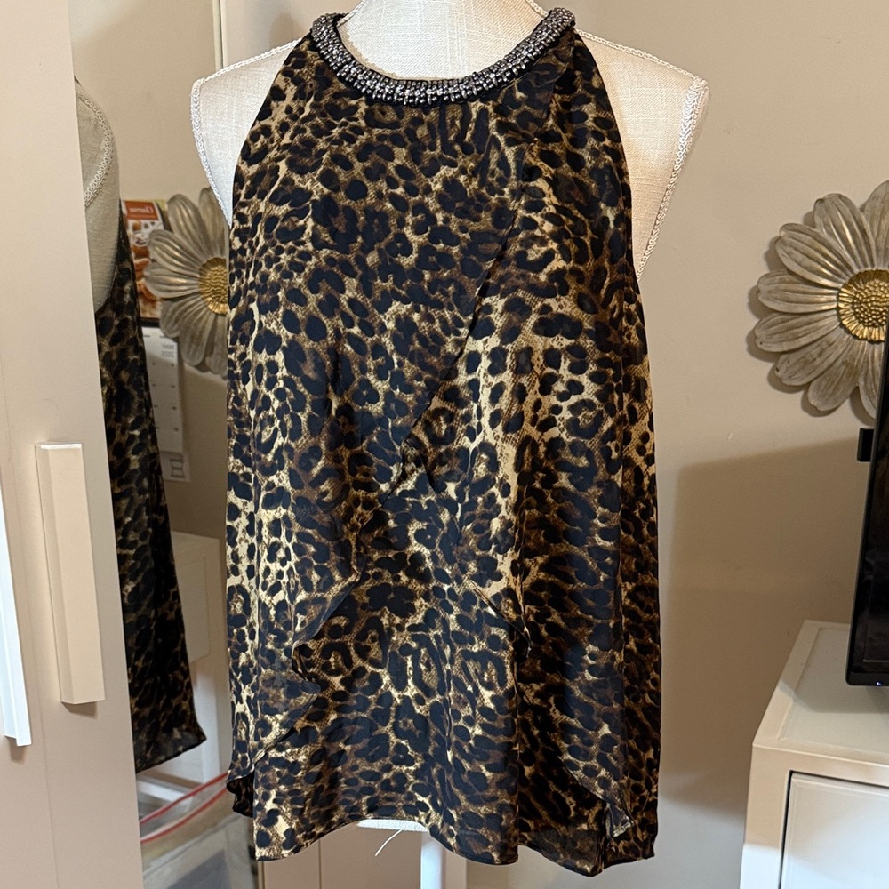 Jennifer Lopez Leopard Print Halter Top with Rhinestone Neckline - Picture 7 of 8